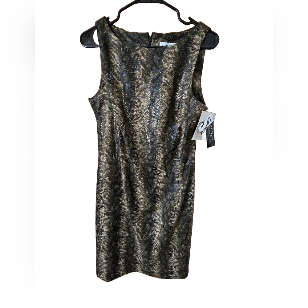 CDC Rampage Metallic Snakeskin Sheath Dress Sz 10 NWT Gold Black Dillard’s